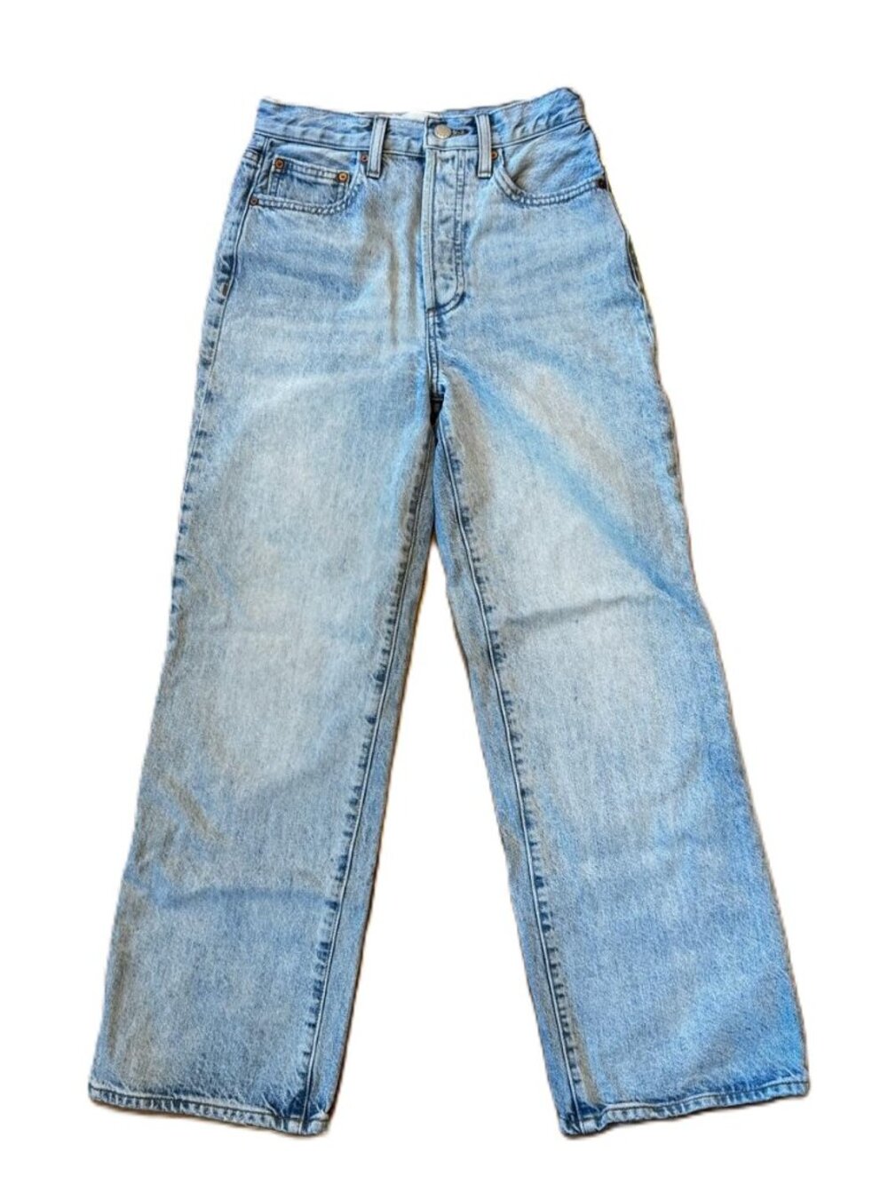 Aritzia Denim Forum Farrah High Rise Wide Leg 28L Button Fly Light Wash Size 25